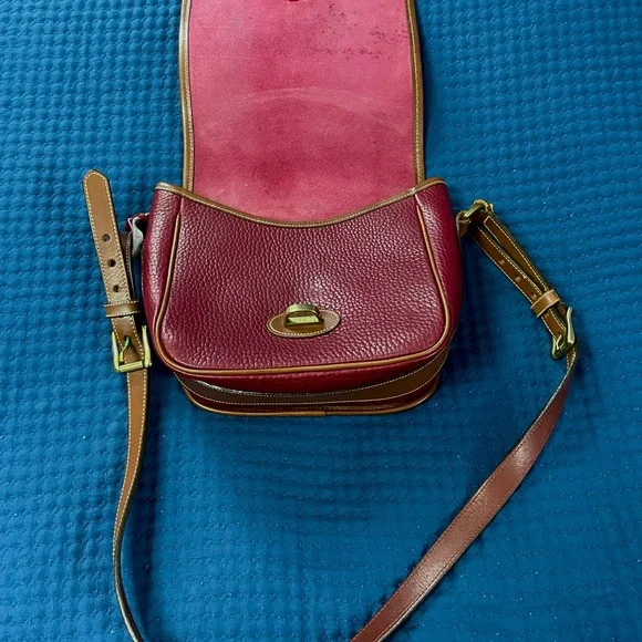 Dooney & Bourke Red and Brown Crossbody Bag with Saddle Shape - Picture 2 of 8